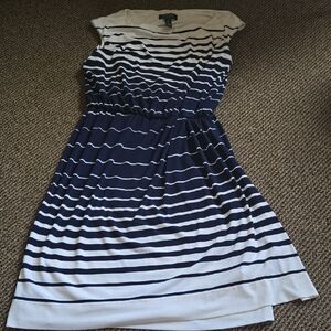 Lauren Ralph Lauren Navy and White Striped Midi Dress W Cinched Waist💫